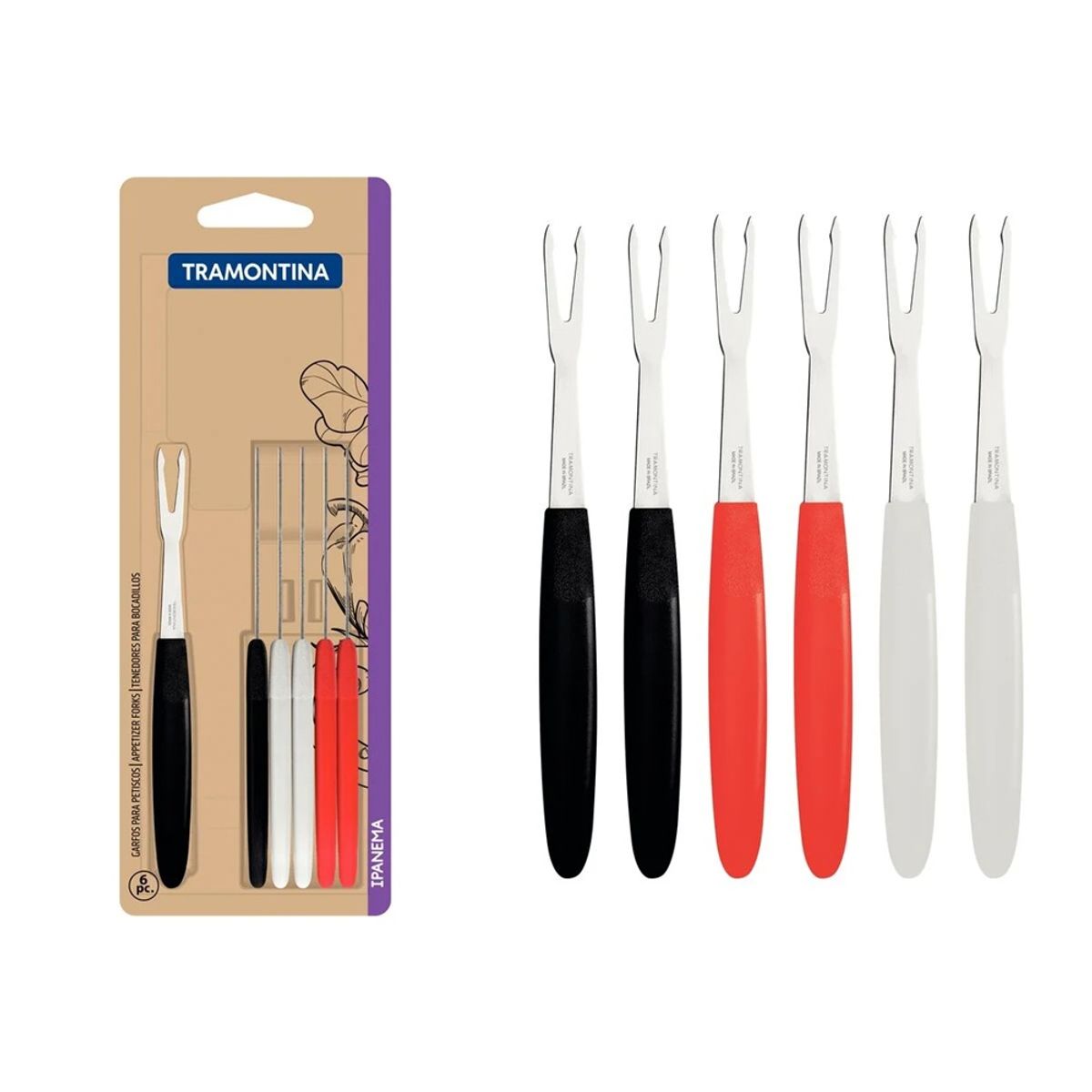 TRAMONTINA - JUEGO DE TENEDORES PARA BOCADITOS TRAMONTINA 6 PIEZAS