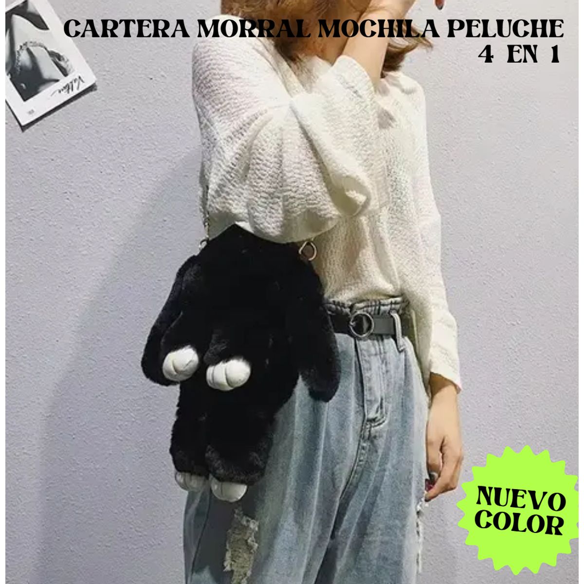 GENERICO - MORRAL BOLSO MOCHILA CARTERA PELUCHE HIPOALERGÉNICO DE CONEJO 5 EN 1