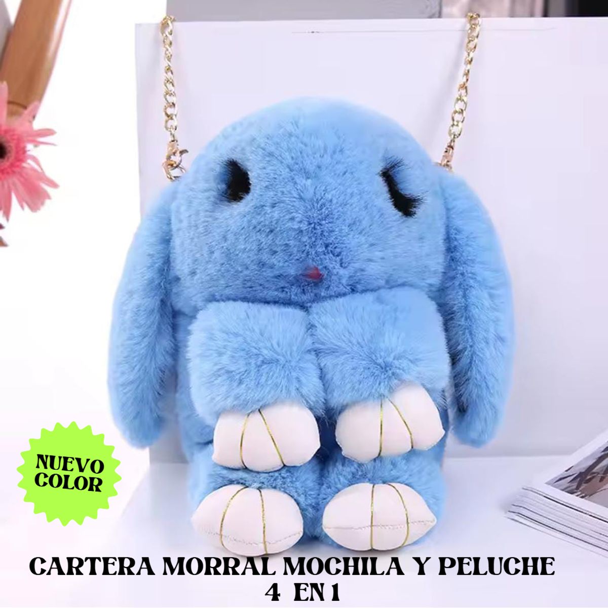 GENERICO - MORRAL BOLSO MOCHILA CARTERA PELUCHE HIPOALERGÉNICO DE CONEJO 5 EN 1