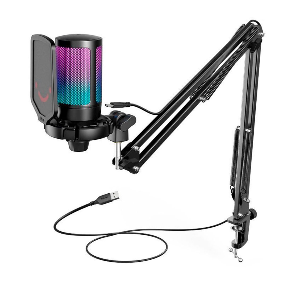 FIFINE - Micrófono A6T Fifine Ampligame RGB Condensador + Brazo - Negro
