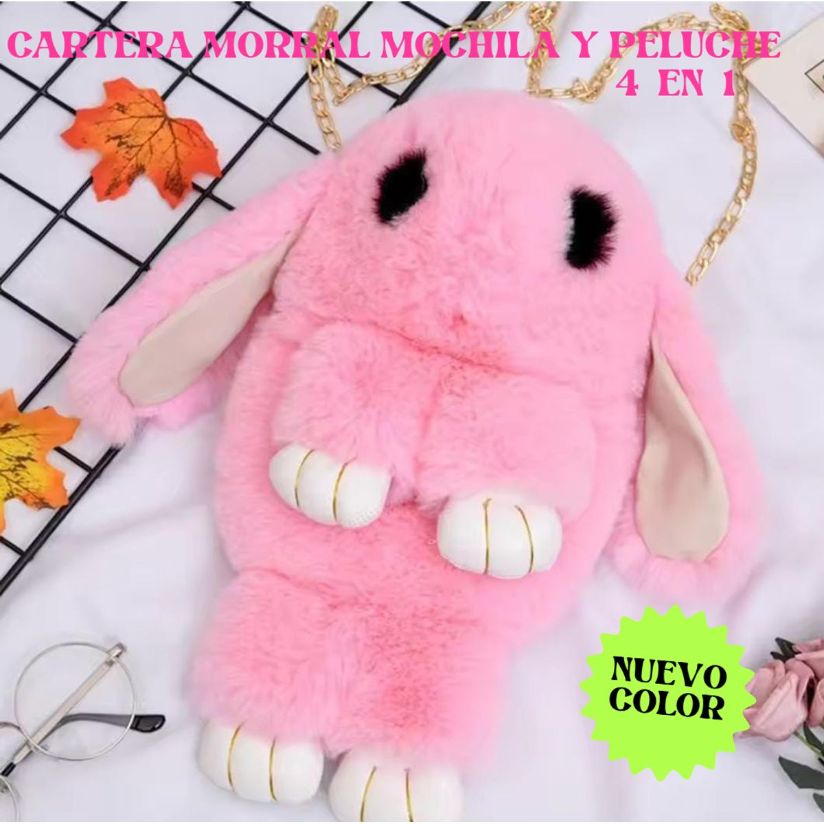 GENERICO - MORRAL BOLSO MOCHILA CARTERA PELUCHE HIPOALERGÉNICO DE CONEJO 5 EN 1