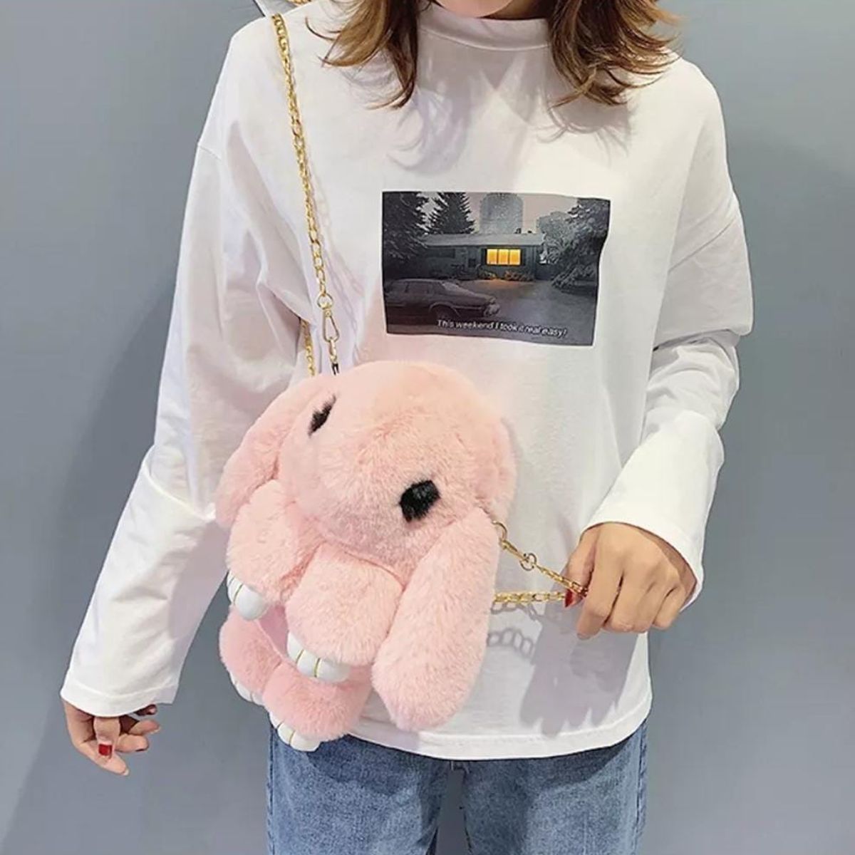 GENERICO - MORRAL BOLSO MOCHILA CARTERA PELUCHE HIPOALERGÉNICO DE CONEJO 5 EN 1