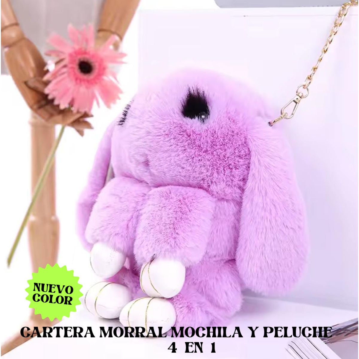 GENERICO - MORRAL BOLSO MOCHILA CARTERA PELUCHE HIPOALERGÉNICO DE CONEJO 5 EN 1
