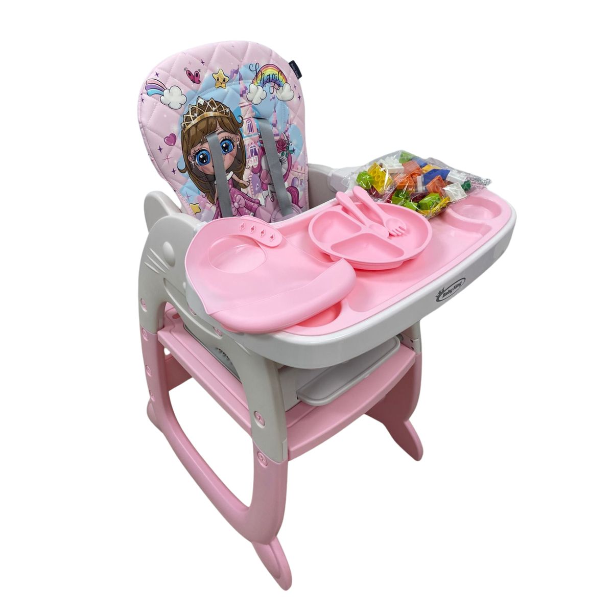 BABY KING - Silla de comer Bebe Carpeta Gato con accesorios Rosado