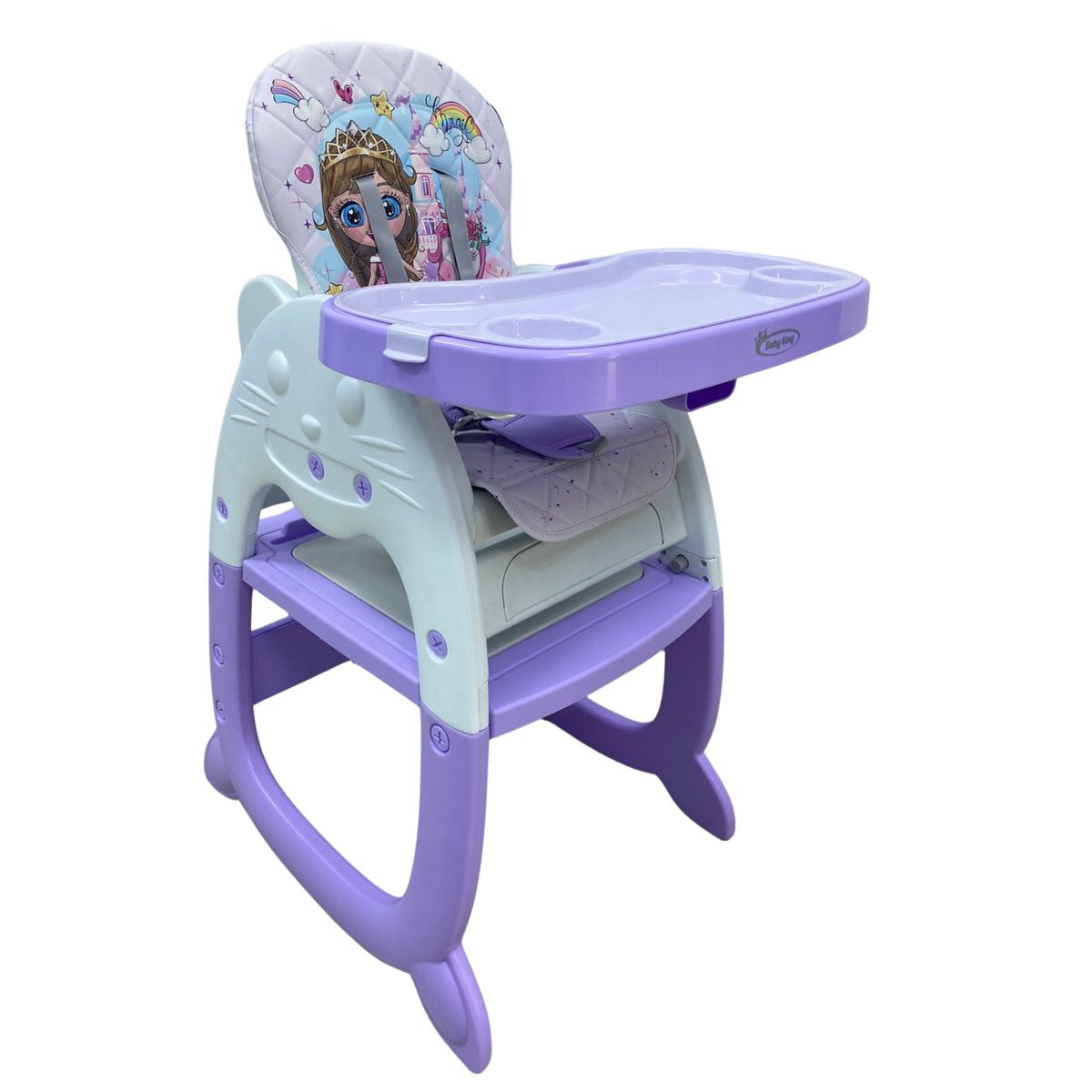BABY KING - Silla de comer para bebe Escritorio Gato Lila 4 en 1