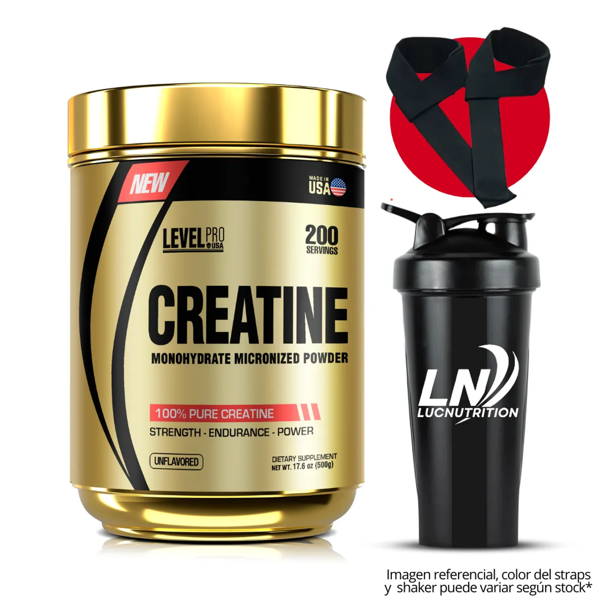 LEVEL PRO - Creatina Level Pro 500 g Creatina Monohidratada + straps + shaker