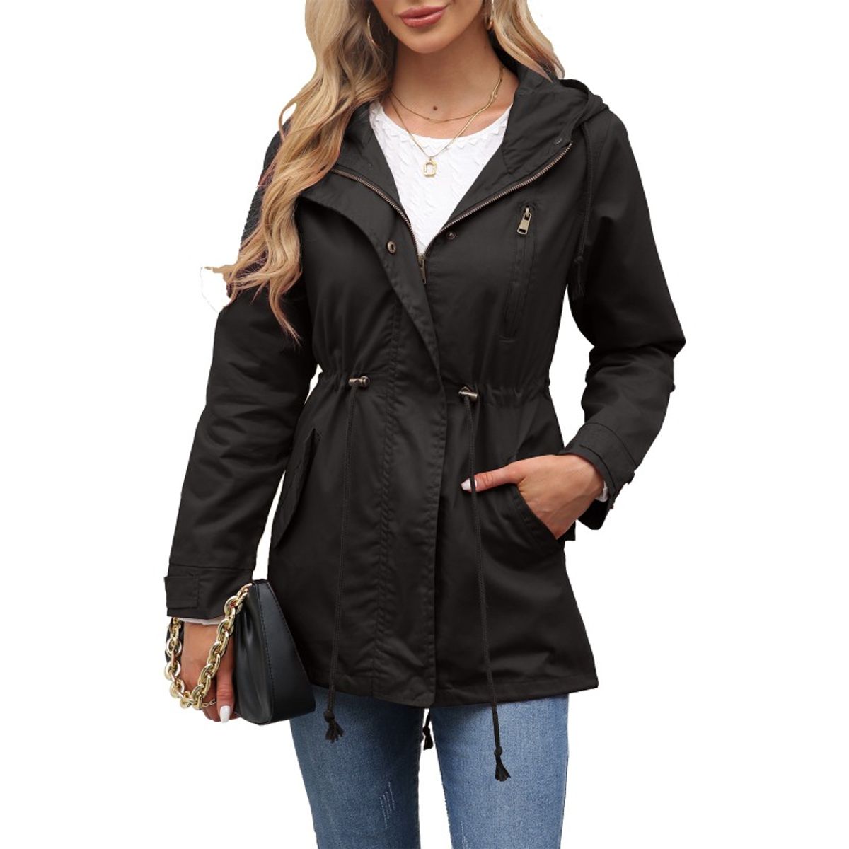 GIOIO - Abrigo Mujer Algodón Capucha Trench Casual Diario