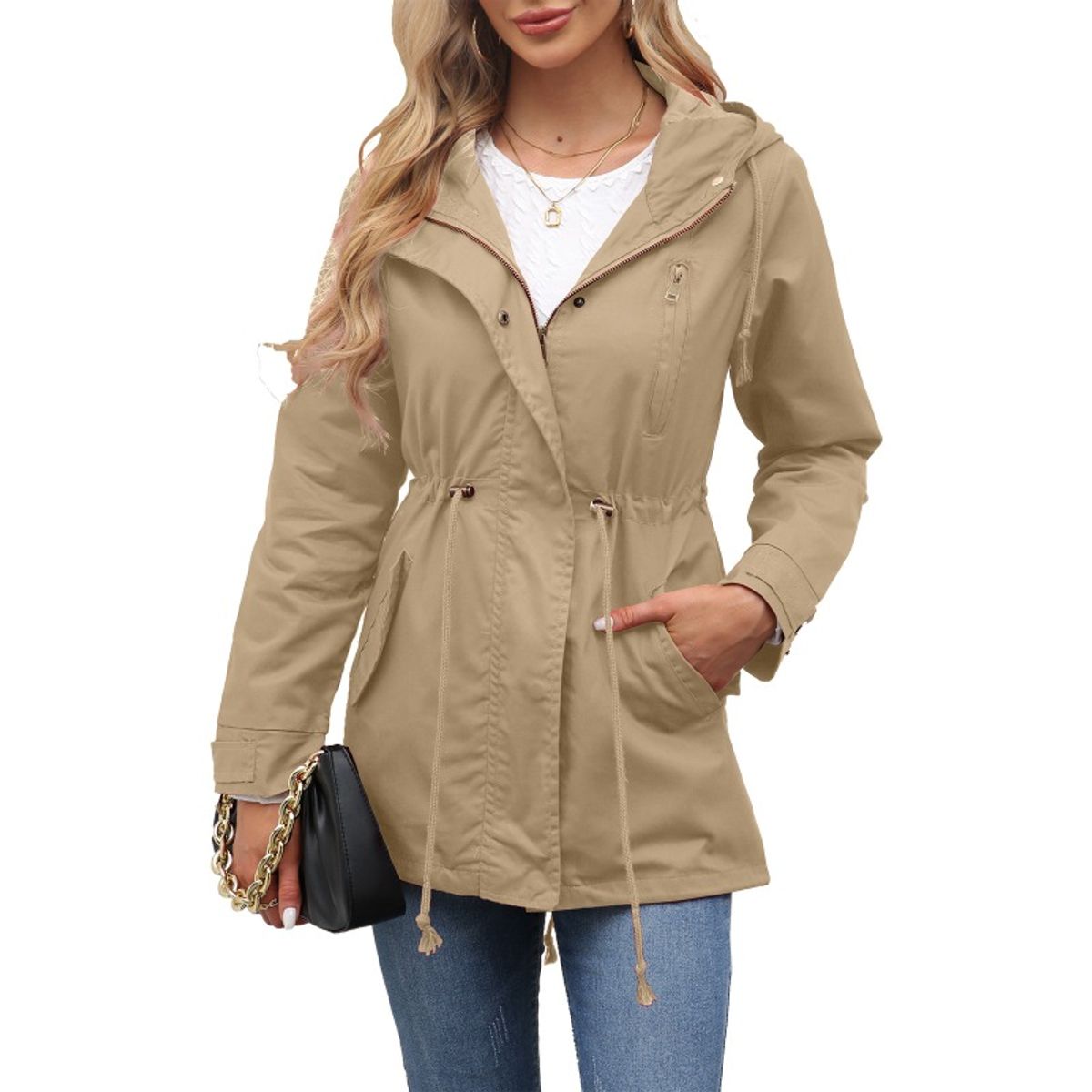 GIOIO - Abrigo Mujer Algodón Capucha Trench Casual Diario