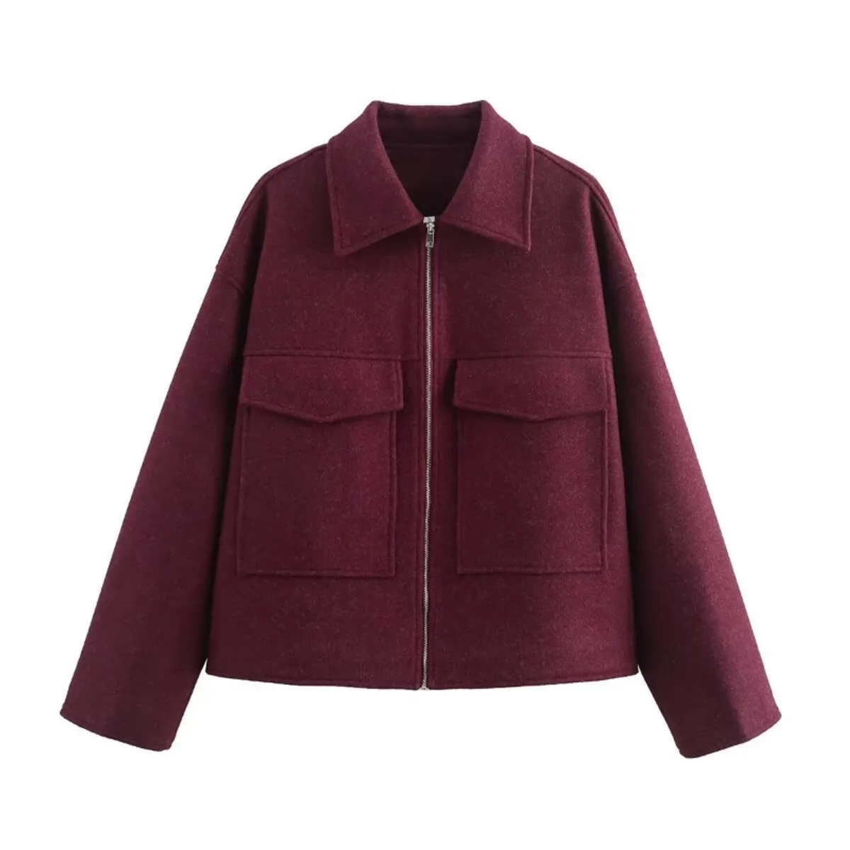 GIOIO - Abrigo Mujer Lana Otoño Cremallera Bolsillos Moda