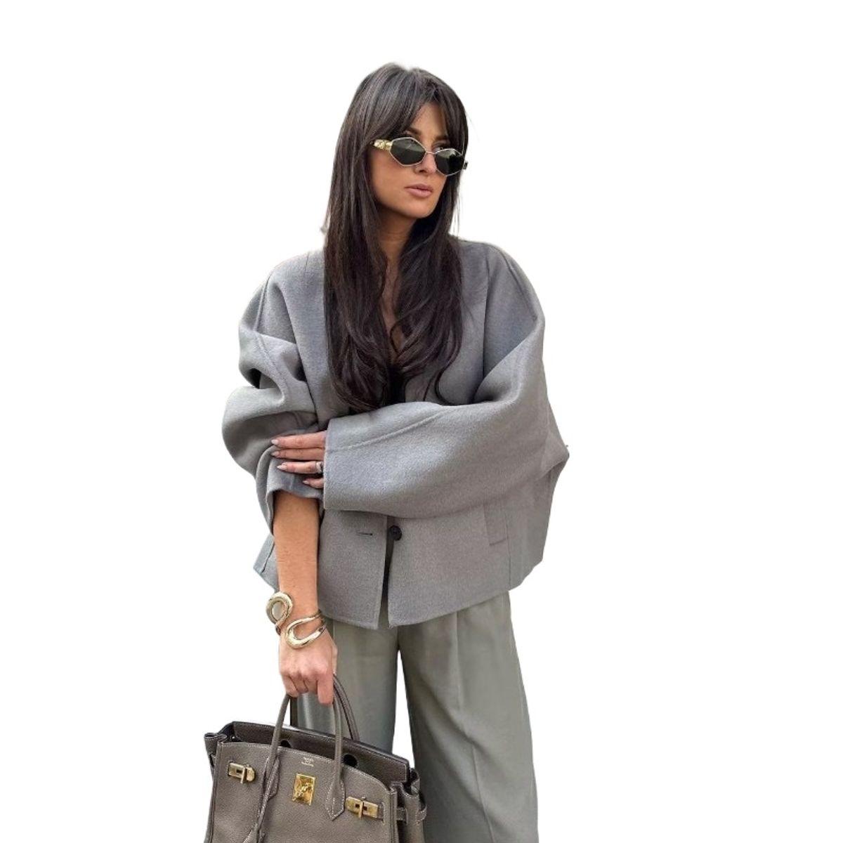 GIOIO - Chaqueta Mujer Tweed Kimono Casual Ajustada Moda