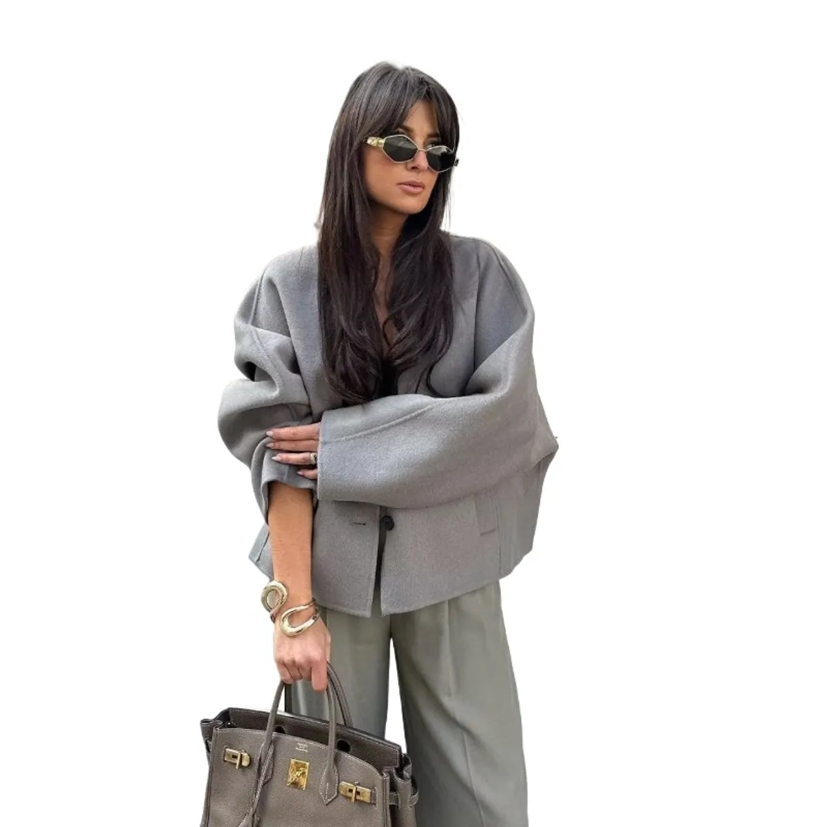 GIOIO - Chaqueta Mujer Tweed Kimono Casual Ajustada Moda