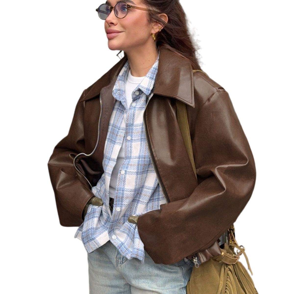 GIOIO - Chaqueta Mujer PU Moto Ajustada Casual Moda