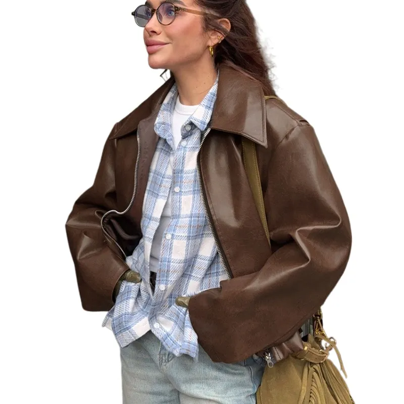 GIOIO - Chaqueta Mujer PU Moto Ajustada Casual Moda