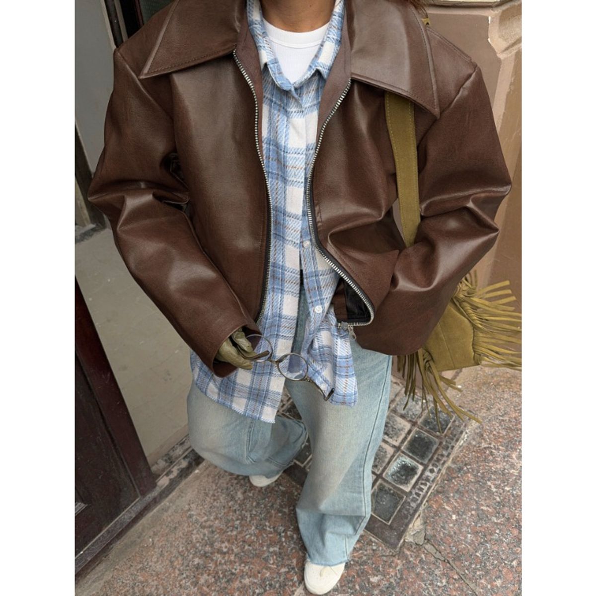 GIOIO - Chaqueta Mujer PU Moto Ajustada Casual Moda