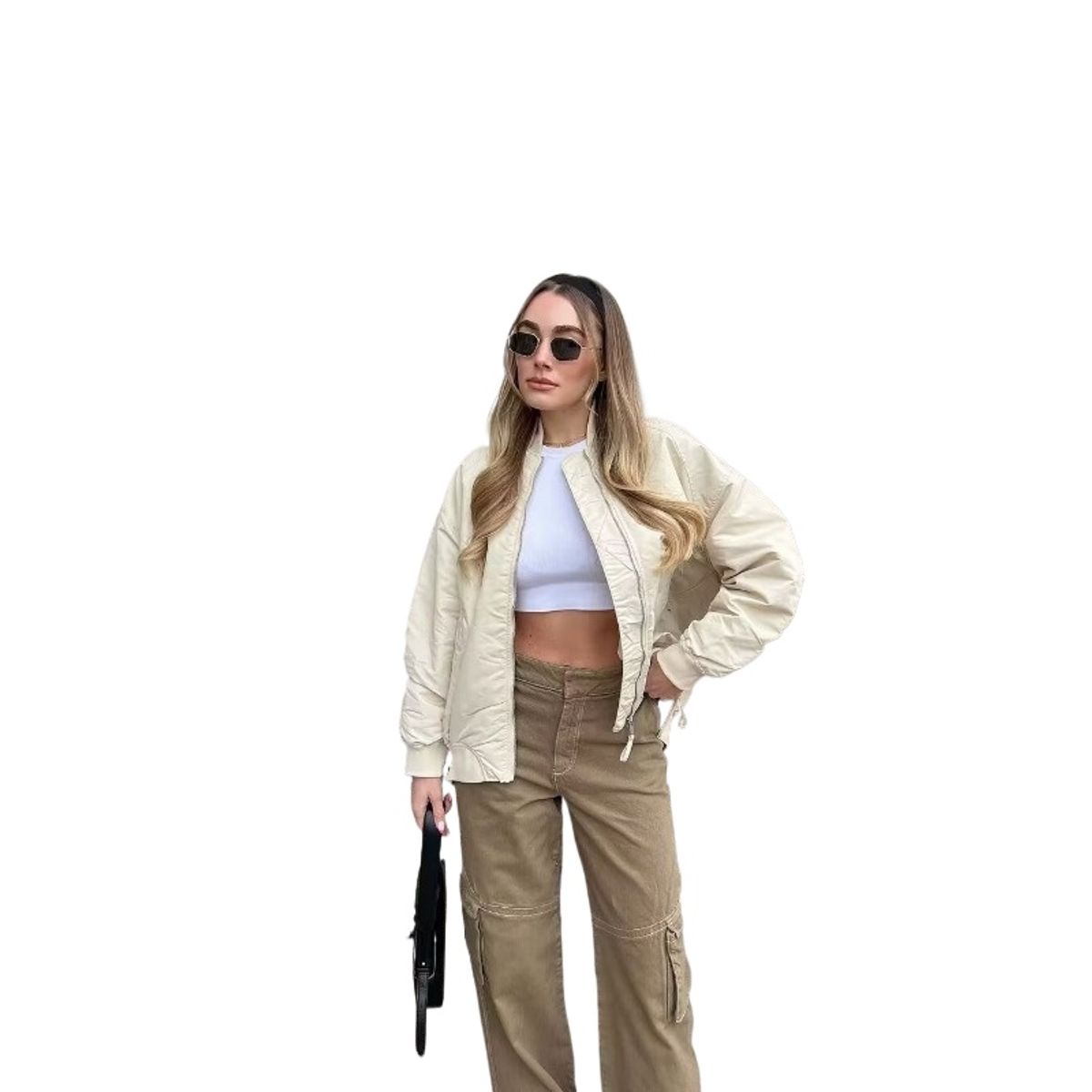 GIOIO - Chaqueta Mujer Algodón Piloto Cremallera Holgada