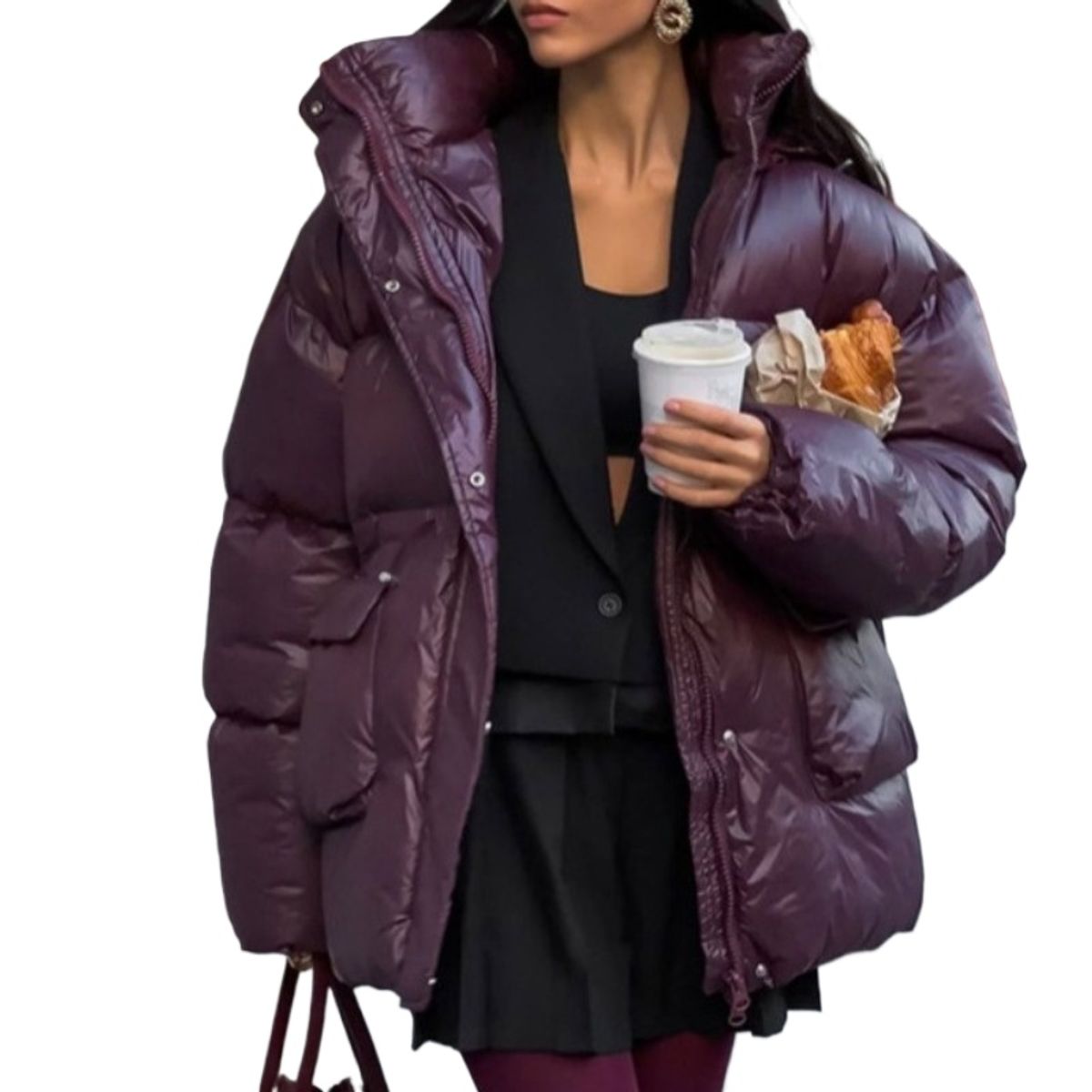 GIOIO - Chaqueta Mujer Rojo Oscuro Cremallera Ajustada Cuello Alto Invierno