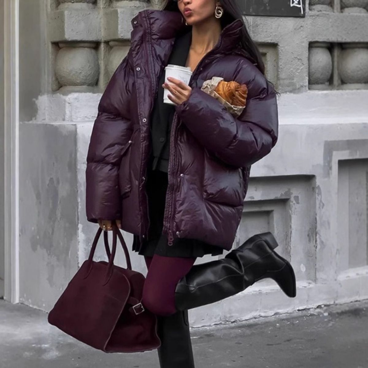 GIOIO - Chaqueta Mujer Rojo Oscuro Cremallera Ajustada Cuello Alto Invierno