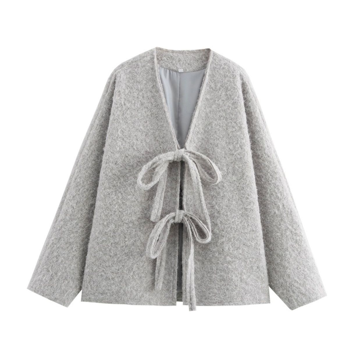 GIOIO - Chaqueta Mujer Cuello V Lazada Tejido Suelto Invierno