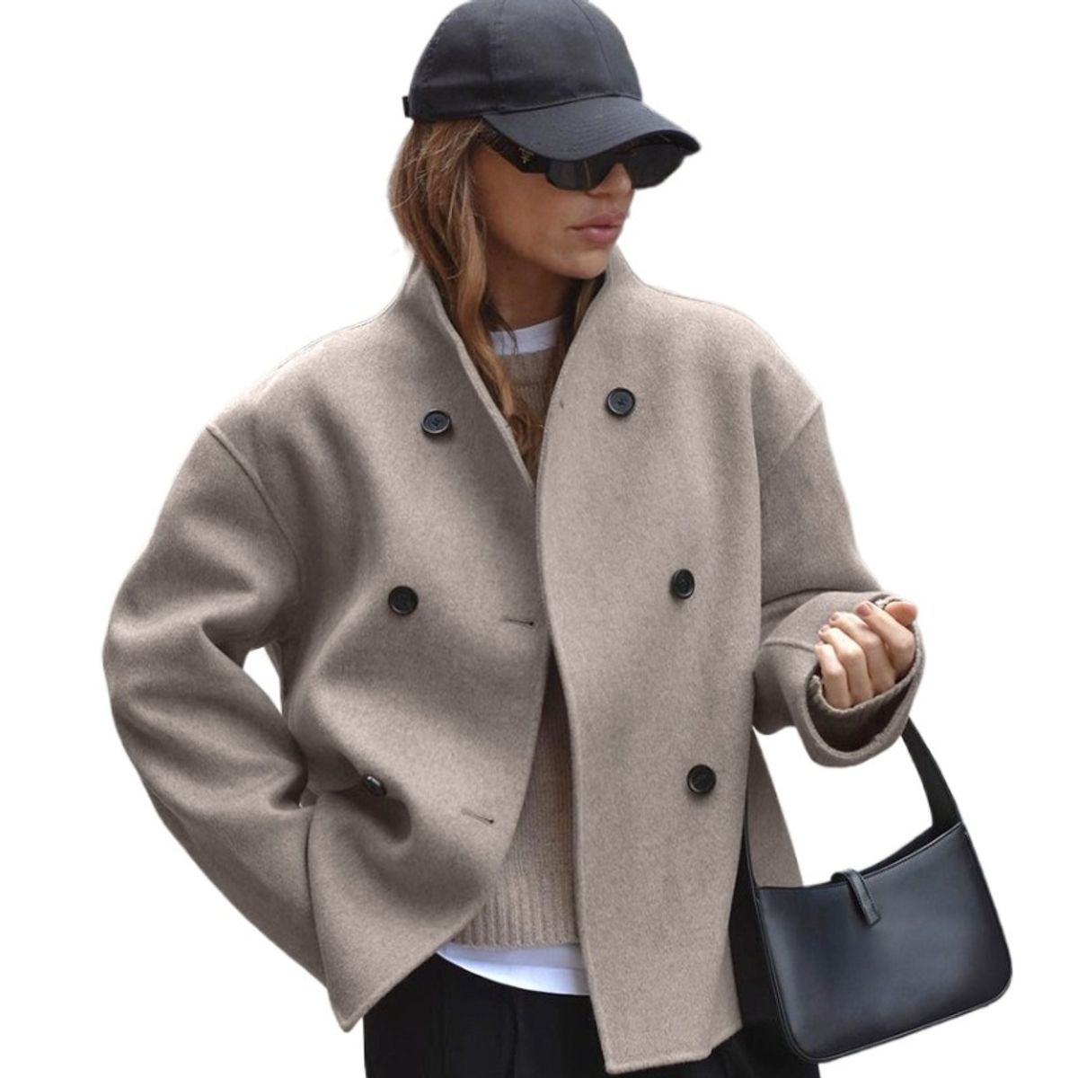 GIOIO - Abrigo Mujer Marrón Cuello V Doble Botonadura Invierno