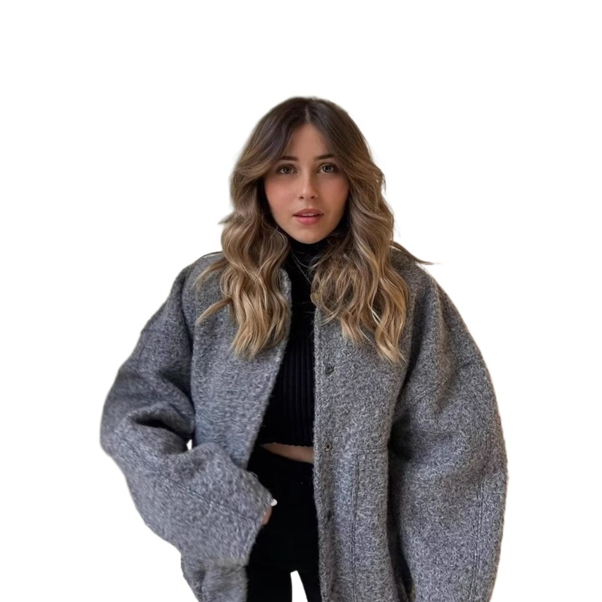 GIOIO - Chaqueta Mujer Bomber Cuello Alto Cierre Oculto Invierno