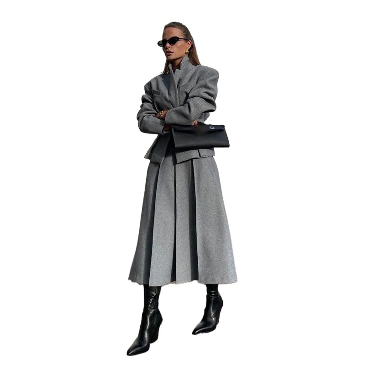 GIOIO - Conjunto Mujer Blazer Ajustado Falda A-line Invierno