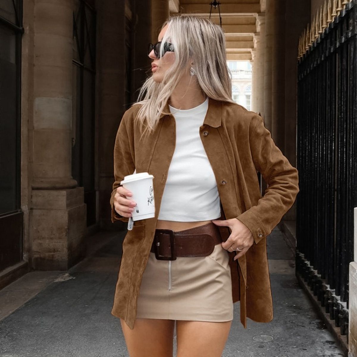 GIOIO - Chaqueta Mujer Gamuza Marrón Holgada Invierno Estilo Europeo