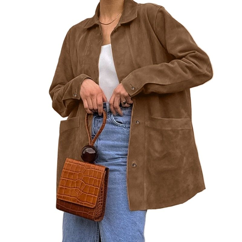 GIOIO - Chaqueta Mujer Gamuza Marrón Holgada Invierno Estilo Europeo