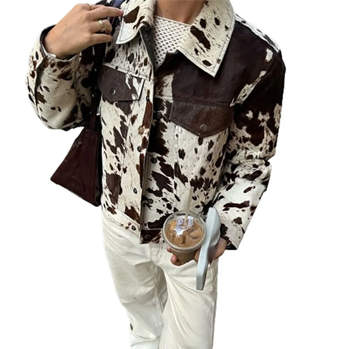 GIOIO - Chaqueta Mujer Manga Larga Solapa Estampada Casual Cómoda Urbano