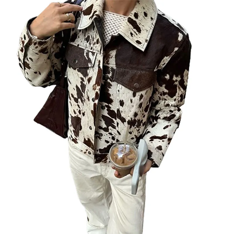 GIOIO - Chaqueta Mujer Manga Larga Solapa Estampada Casual Cómoda Urbano