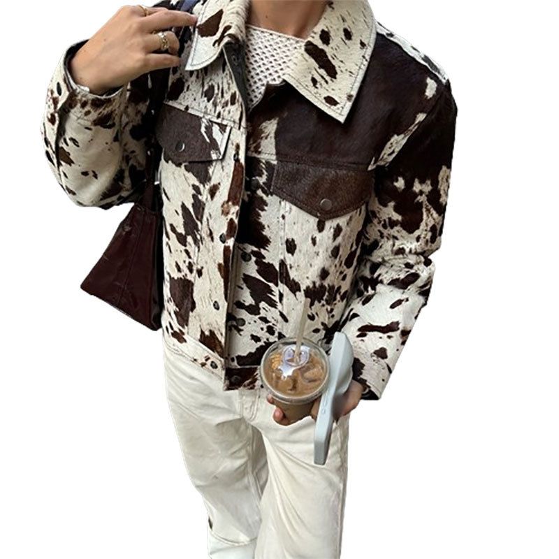 GIOIO - Chaqueta Mujer Manga Larga Solapa Estampada Casual Cómoda Urbano