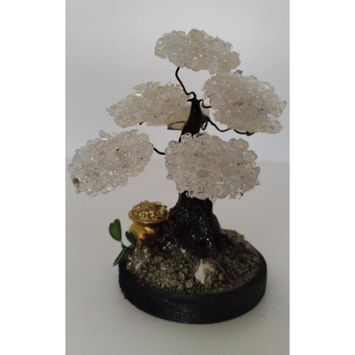 GENERICO - ARBOLITO  DE LA FELICIDAD BONSAI MEDIANO CON PIEDRAS DE CUARZO CRISTAL