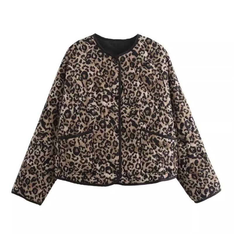 GIOIO - Chaqueta Mujer Estampado Leopardo Cuello Redondo Acolchada Top Ventas