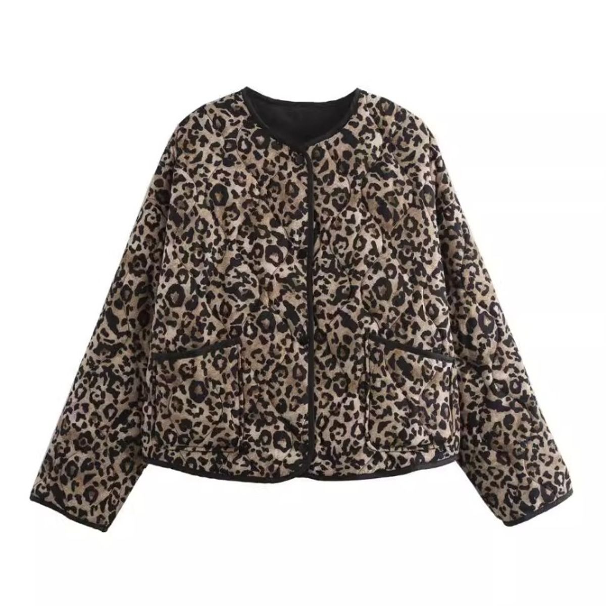 GIOIO - Chaqueta Mujer Estampado Leopardo Cuello Redondo Acolchada Top Ventas