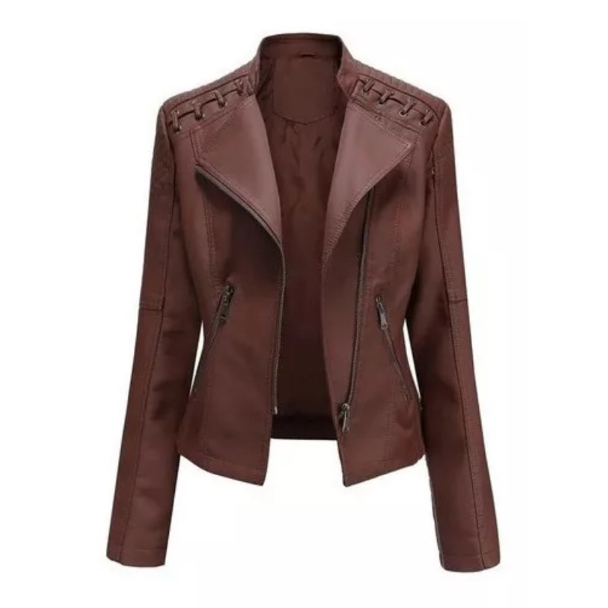 GIOIO - Chaqueta Corta De Piel Para Mujer Entallada Fina