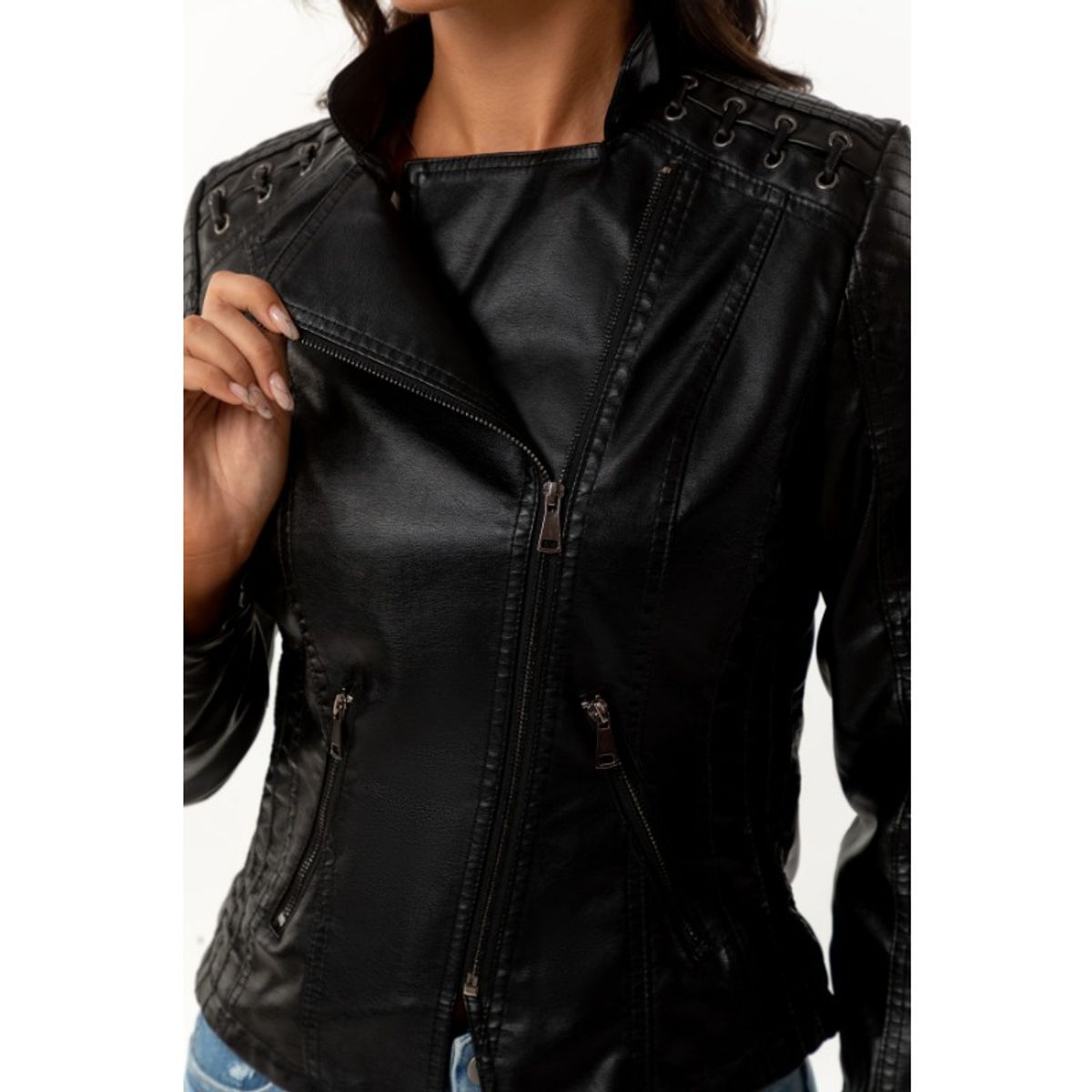 GIOIO - Chaqueta Corta De Piel Para Mujer Entallada Fina