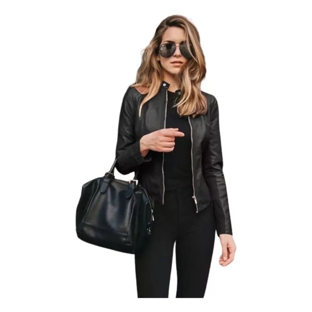 GIOIO - Chaqueta Cortavientos De Piel Para Mujer