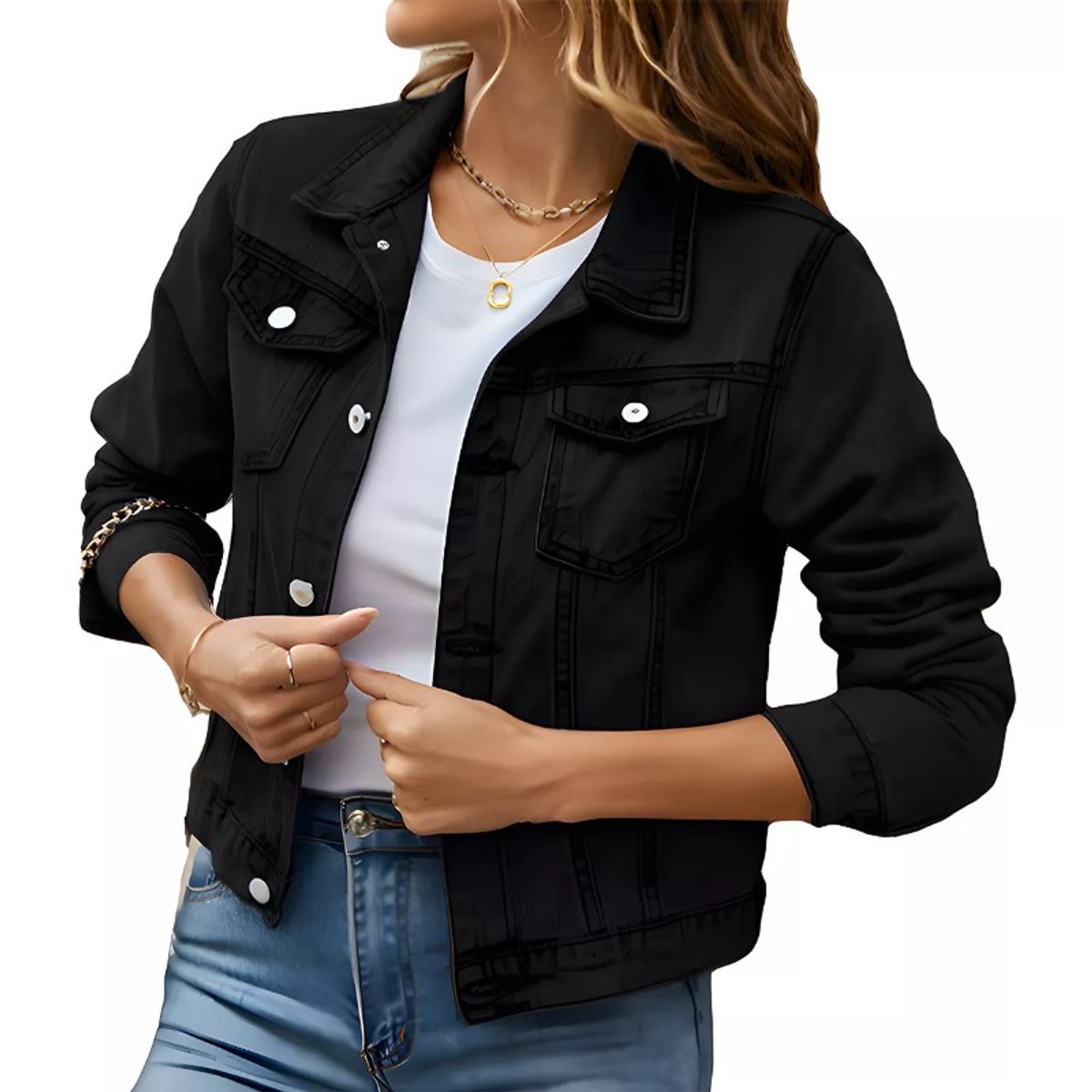 GIOIO - Chaqueta Vaquera Clásica Con Botones Lavados Para Mujer