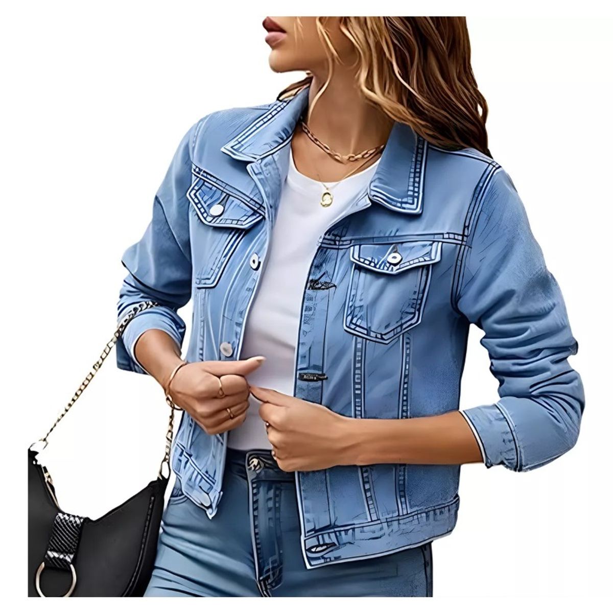 GIOIO - Chaqueta Vaquera Clásica Con Botones Lavados Para Mujer