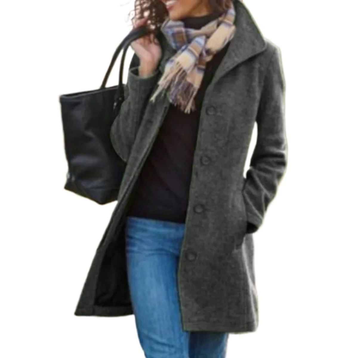 GIOIO - Chaqueta De Tweed Para Mujer Abrigo Ajustado Sección Larga