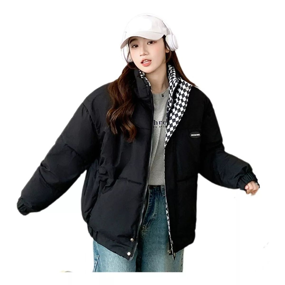 GIOIO - Chaqueta A Cuadros Con Cuello Alto Para Mujer