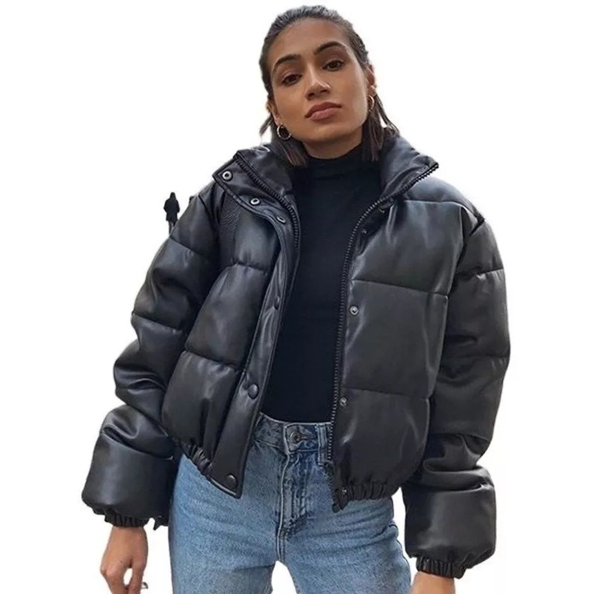 GIOIO - L Chaqueta Dama Corta De PU De Algodón De Liso