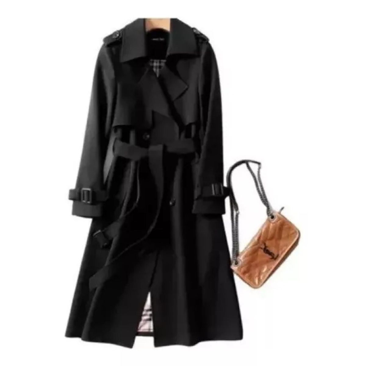 GIOIO - Gabardina Larga Elegante Cruzada Y De Color Entero Mujer