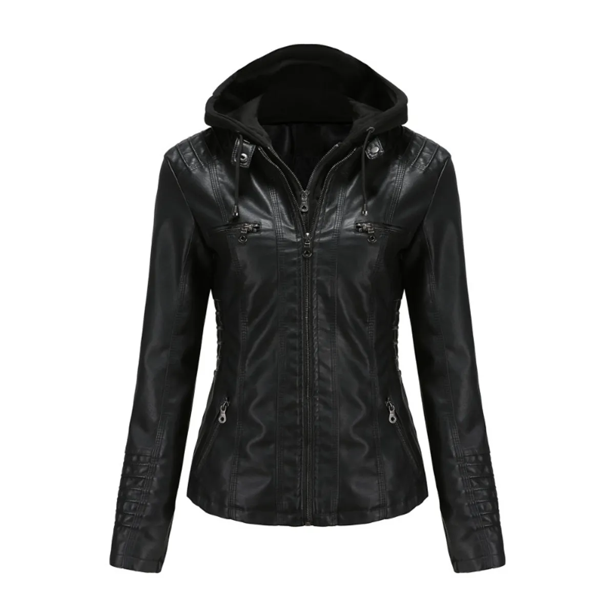 GIOIO - Chaqueta mujer de cuero sintetico dos piezas con capucha desmontable