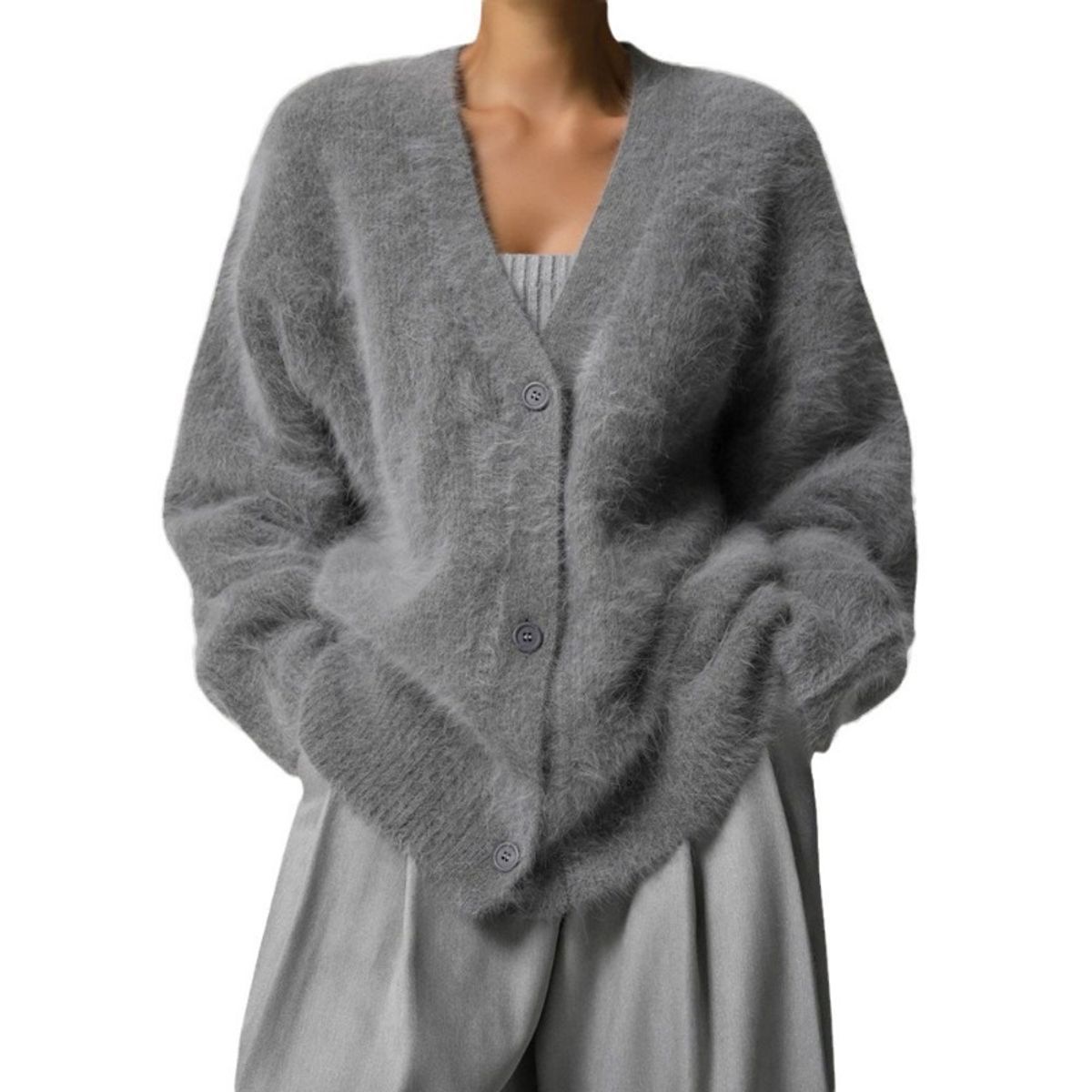 GIOIO - Cardigán Mujer Peluche Manga Larga Oversized Otoño Invierno