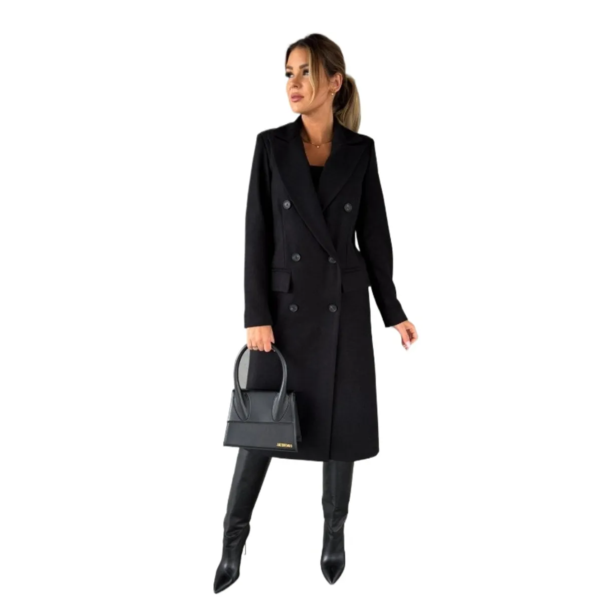 GIOIO - Abrigo Mujer Doble Botonadura Manga Larga Lana Casual Minimalista