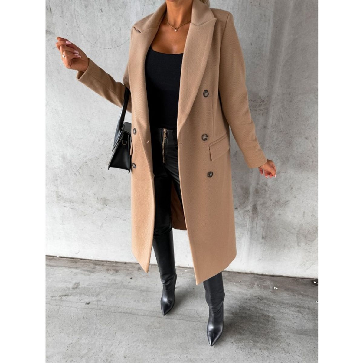 GIOIO - Abrigo Mujer Doble Botonadura Manga Larga Lana Casual Minimalista