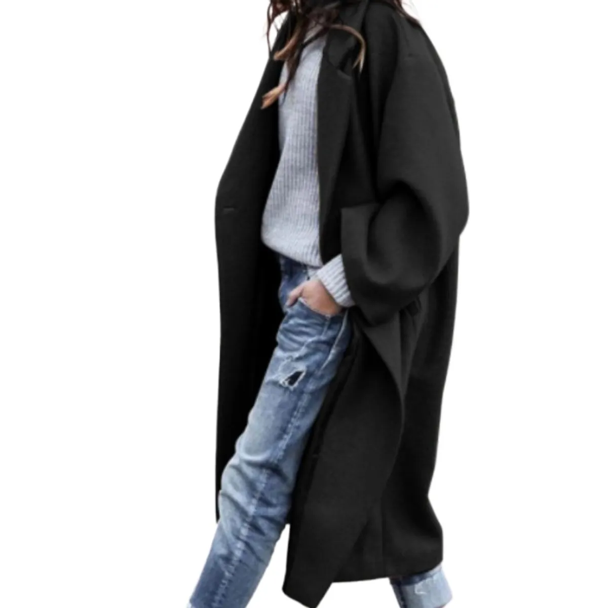 GIOIO - Abrigo Mujer Talla Grande Lana Sólido Casual Clásico