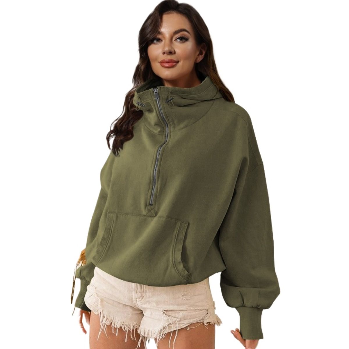 GIOIO - Chaqueta Mujer Capucha Cremallera Cordón Manga Larga Casual Deportivo