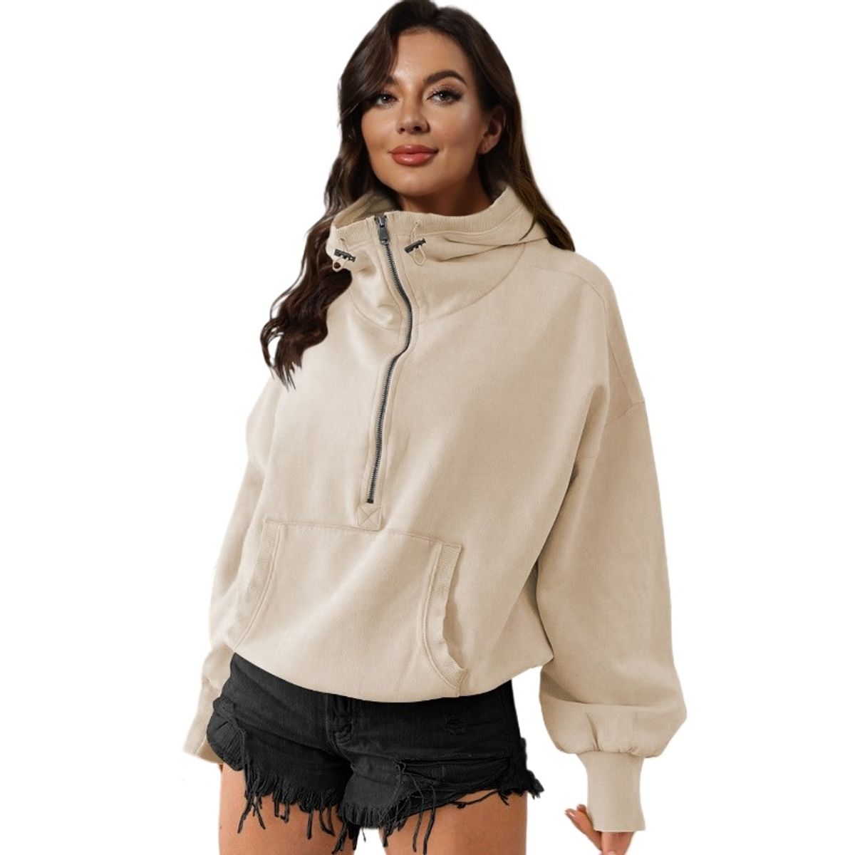 GIOIO - Chaqueta Mujer Capucha Cremallera Cordón Manga Larga Casual Deportivo