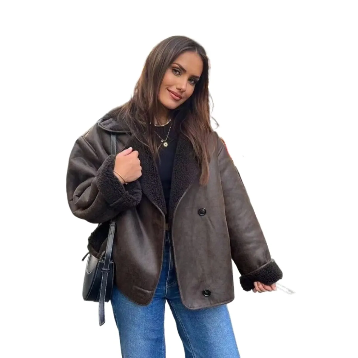 GIOIO - Chaqueta Mujer Piel y Pelo Holgado Abrigado Otoño Invierno